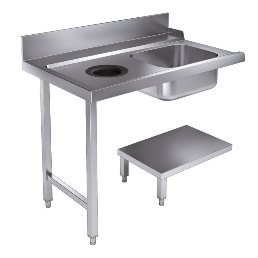 Combisteel Aanvoertafel | Voor Com-7280.0045-0046 | Met Afvalgat | Spoelbak Links | Opstaande Rand | 1200x750x900(h)mm