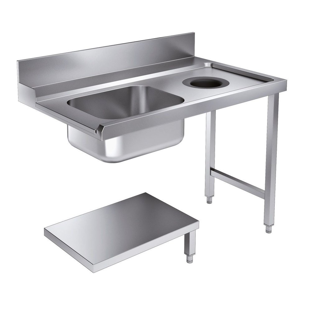 Combisteel Aanvoertafel | Voor Com-7280.0045-0046 | Met Afvalgat | Spoelbak Rechts | Opstaande Rand | 1200x750x900(h)mm