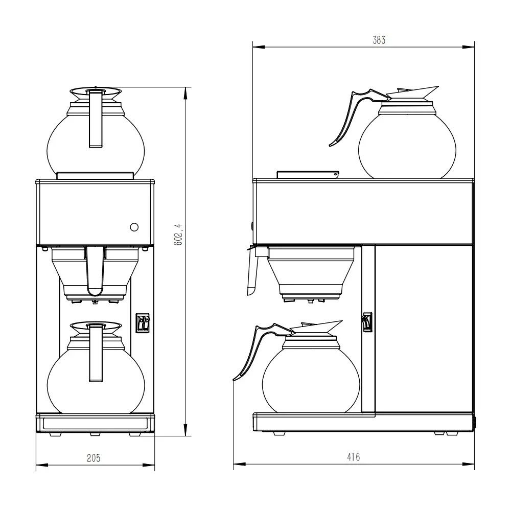 Combisteel Koffiezetapparaat | Rvs | Enkel | 1.8l | Warmhoudfunctie | Incl. 2 Glazen Kannen | 2.02kw (230v) | 205x405x455(h)mm