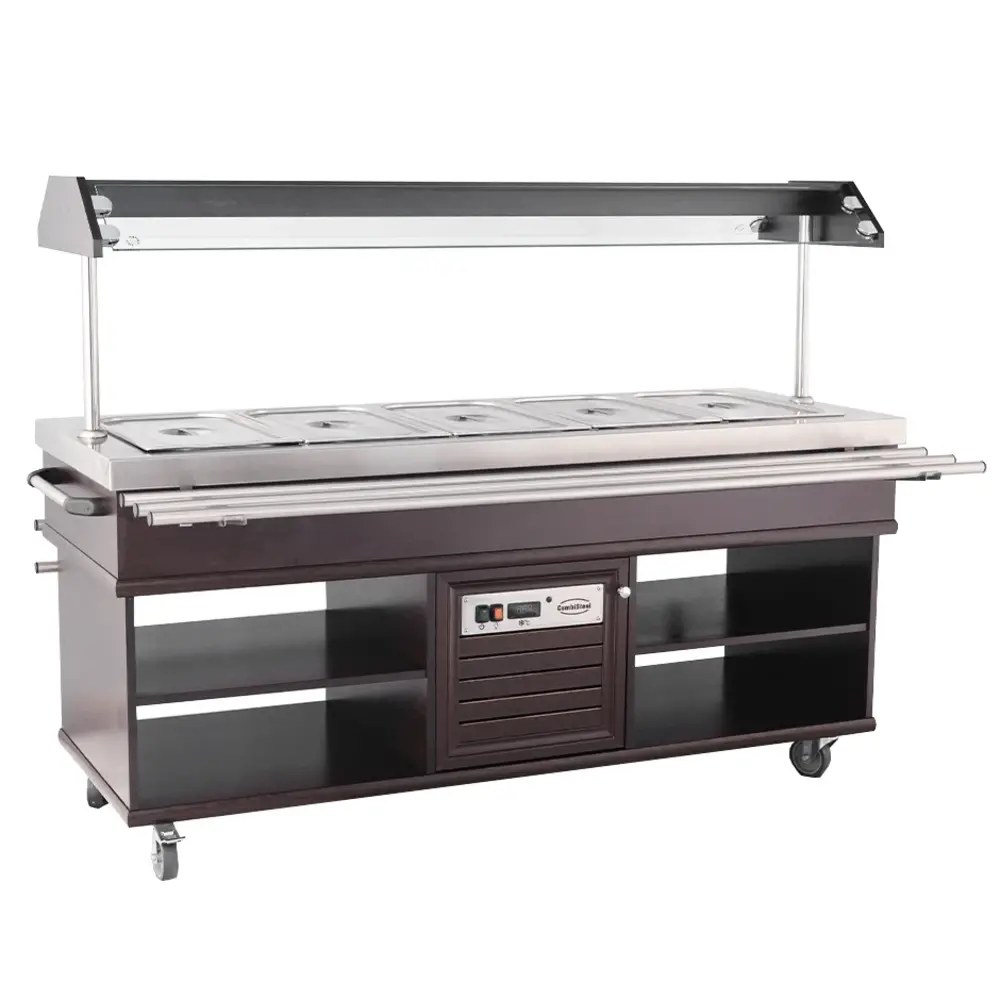 Combisteel Gekoeld Buffet | Hout/rvs | 5x 1/1 GN | +4°c/+8°c | Statisch | Verlichte Kap | Wielen (geremd) | 1900x700x1400(h)mm