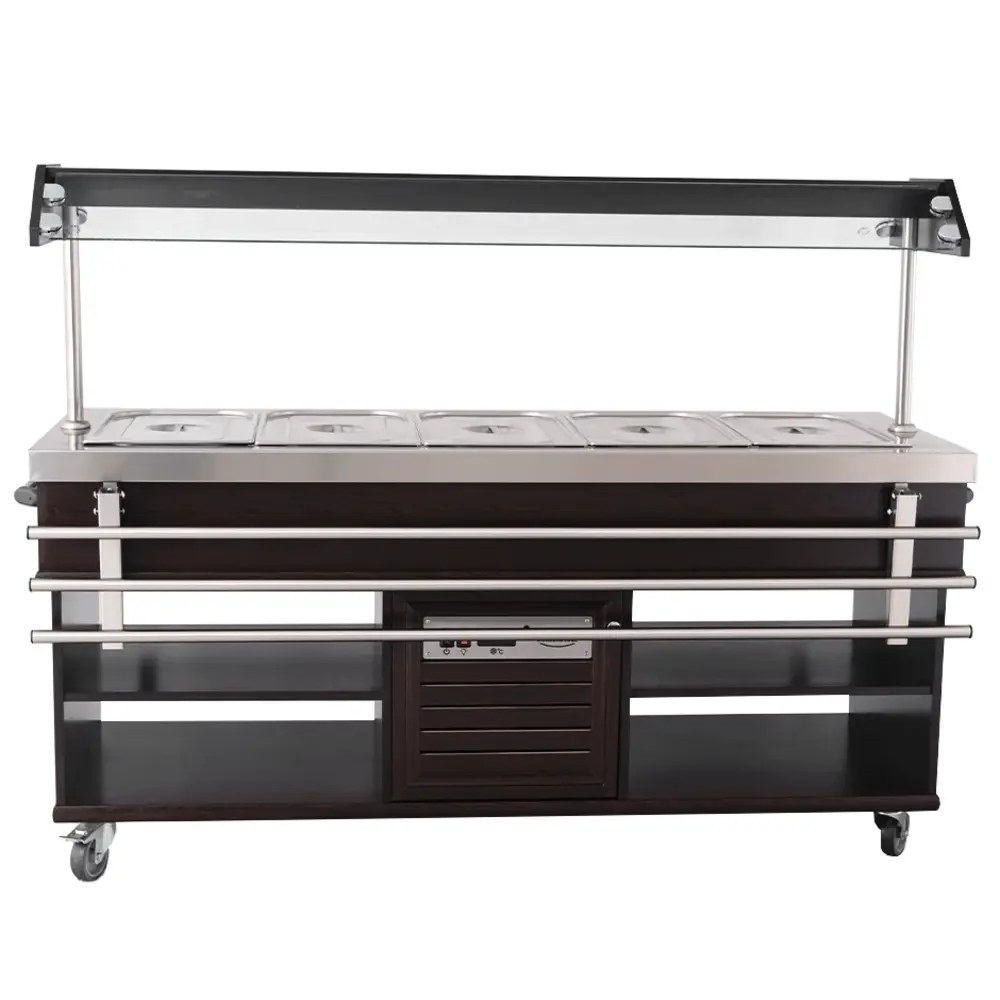 Combisteel Gekoeld Buffet | Hout/rvs | 5x 1/1 GN | +4°c/+8°c | Statisch | Verlichte Kap | Wielen (geremd) | 1900x700x1400(h)mm