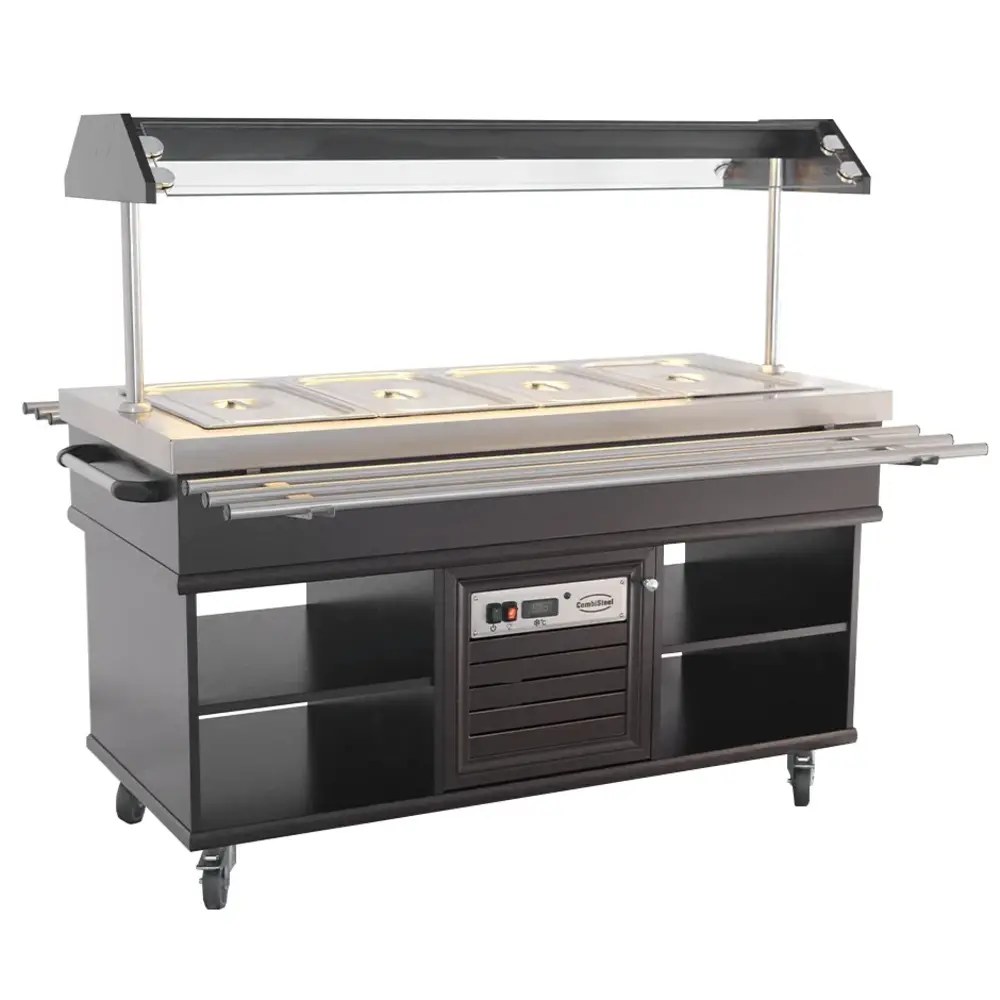 Combisteel Gekoeld Buffet | Hout/rvs | 4x 1/1 GN | +4°c/+8°c | Statisch | Verlichte Kap | Wielen (geremd) | 1500x700x1400(h)mm