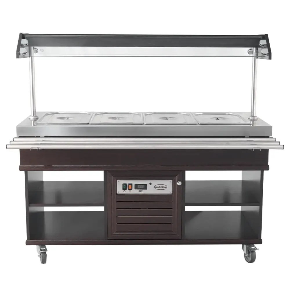 Combisteel Gekoeld Buffet | Hout/rvs | 4x 1/1 GN | +4°c/+8°c | Statisch | Verlichte Kap | Wielen (geremd) | 1500x700x1400(h)mm