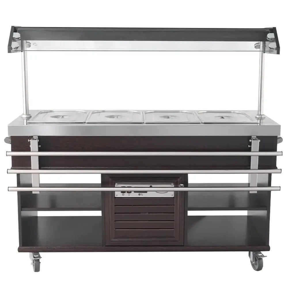 Combisteel Gekoeld Buffet | Hout/rvs | 4x 1/1 GN | +4°c/+8°c | Statisch | Verlichte Kap | Wielen (geremd) | 1500x700x1400(h)mm