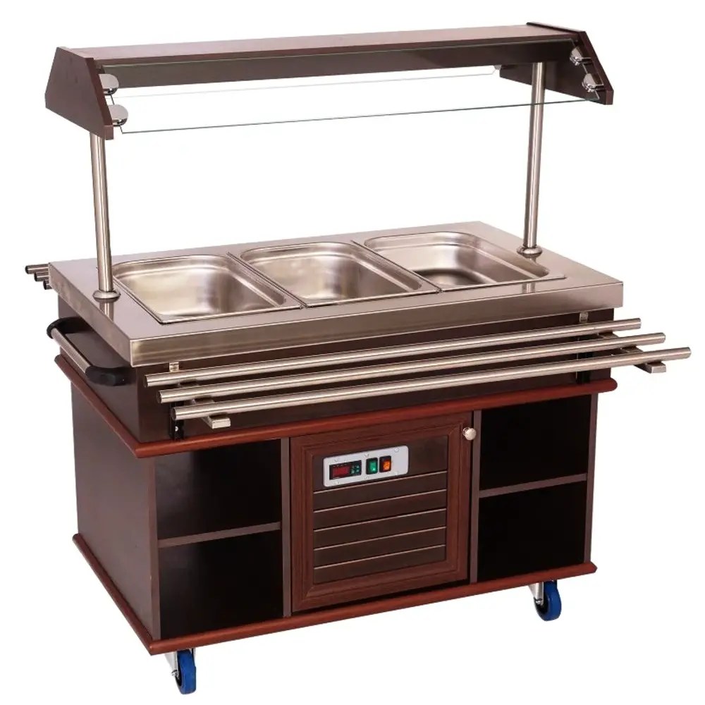 Combisteel Gekoeld Buffet | Hout/rvs | 3x 1/1 GN | +4°c/+8°c | Statisch | Verlichte Kap | Wielen (geremd) | 1200x700x1400(h)mm