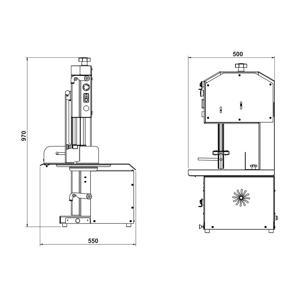 Combisteel Beenderzaag | Zwart | Werkoppervlak 700x650 | Werkhoogte 350 | 1.1kw (400v) | 670x620x1150(h)mm