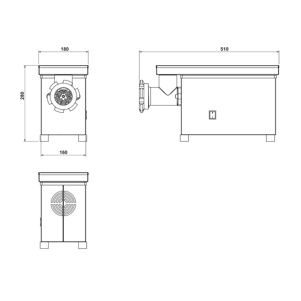 Combisteel Vlees-/gehaktmolen | Mes N°12 (ø120mm) | 75kg/u | Vaste Kop | 0.37kw (230v) | 180x520x270(h)mm