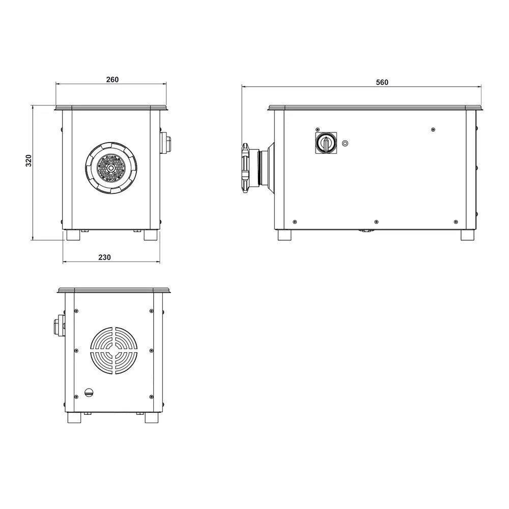 Combisteel Vlees-/gehaktmolen | Mes N°12 (ø120mm) | 90kg/u | Vaste Kop | 0.55kw (230v) | 310x650x400(h)mm