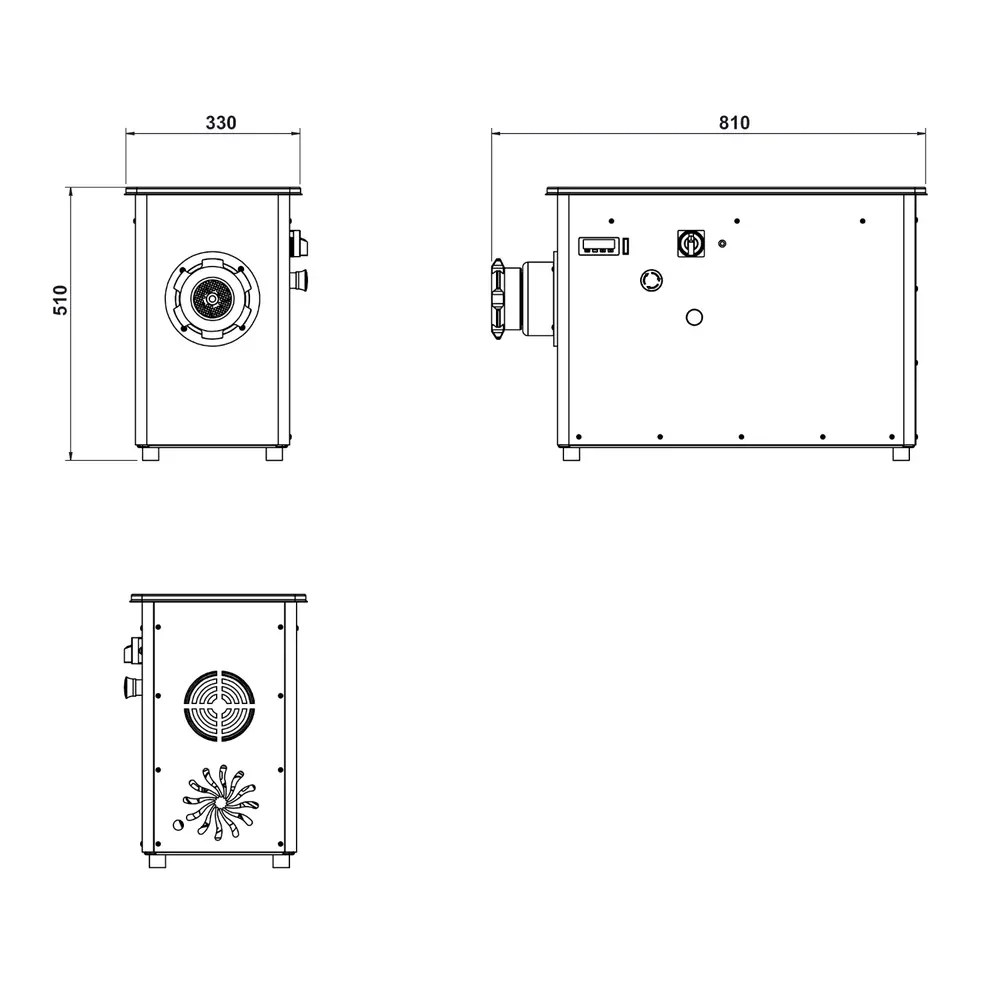 Combisteel Vlees-/gehaktmolen | Mes N°22 (ø220mm) | 450kg/u | Vaste Kop (gekoeld) | 1.5kw (230v) | 390x870x570(h)mm