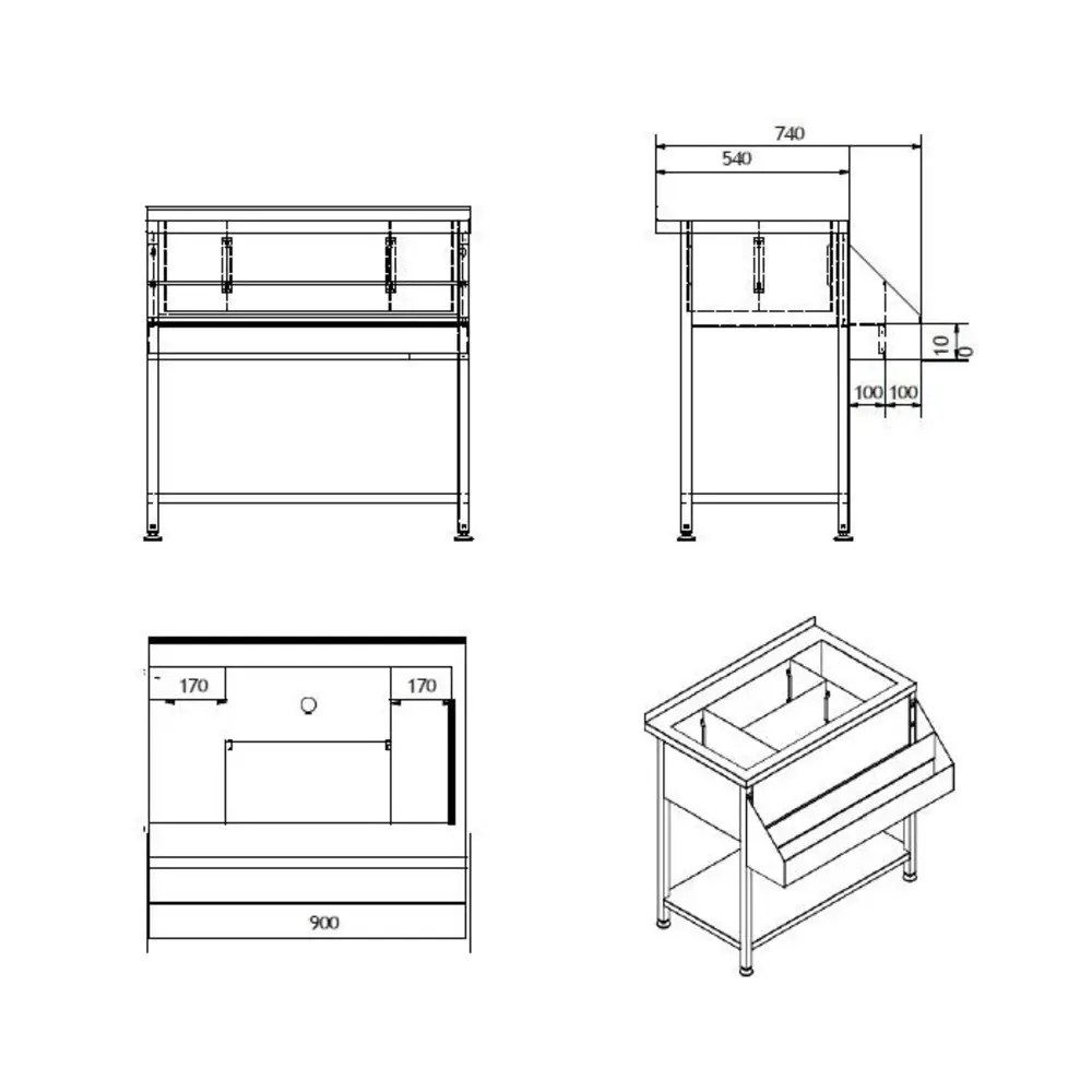 Combisteel Bar-/cocktailstation | Rvs | Ijs-/ingrediëntenbak + Flessenrek | Bodemschap | Achteropstand | 900x740x900(h)mm