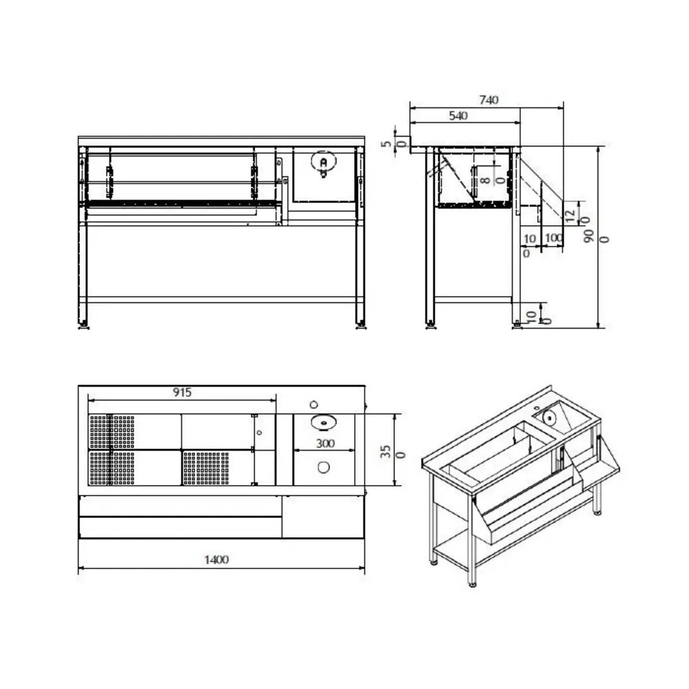 Combisteel Bar-/cocktailstation | Rvs | Ijs-/ingrediëntenbak + Spoelbak + Flessenrek | Bodemschap | Achteropstand | 1400x740x900(h)mm