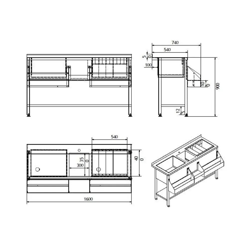 Combisteel Bar-/cocktailstation | Rvs | Ijs-/ingrediëntenbakken + Spoelbak + Flessenrek | Bodemschap | Achteropstand | 1600x740x900(h)mm