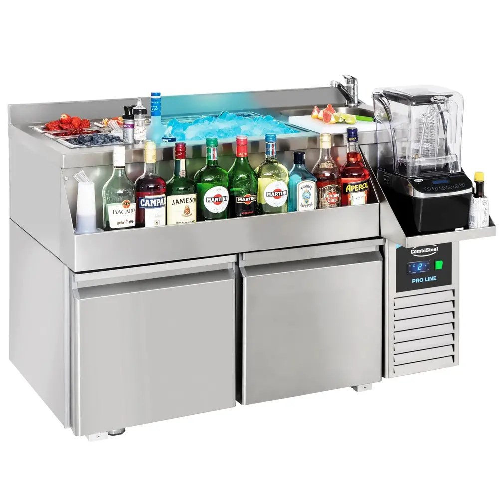 Combisteel Bar-/cocktailstation (gekoeld) | Pro Line | 180l | 2 Deuren | -2°c/+8°c | Geforceerd | Spoelbak + Ijs-/ingrediëntenbak + Flessenrek | 1300x700x1000(h)mm