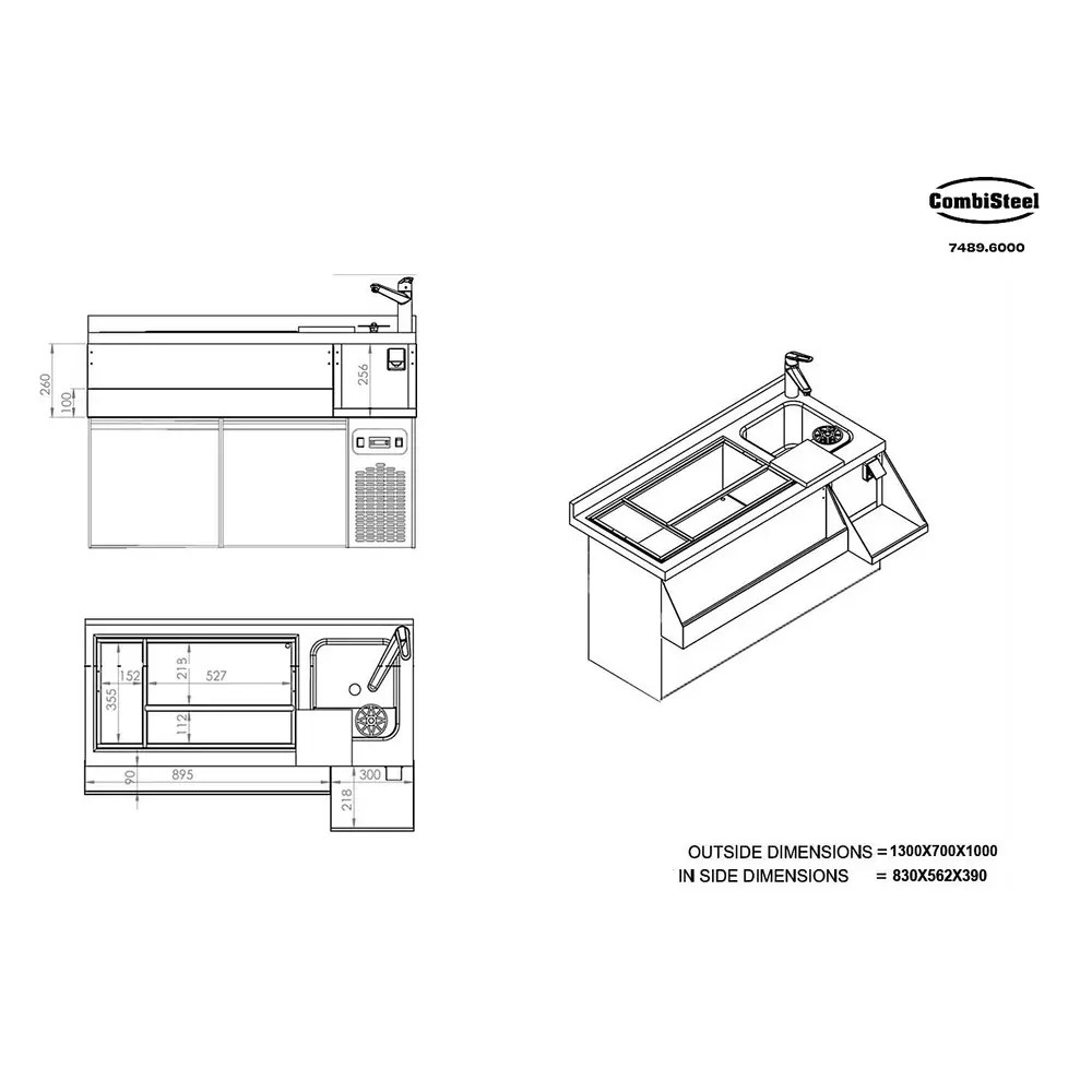 Combisteel Bar-/cocktailstation (gekoeld) | Pro Line | 180l | 2 Deuren | -2°c/+8°c | Geforceerd | Spoelbak + Ijs-/ingrediëntenbak + Flessenrek | 1300x700x1000(h)mm