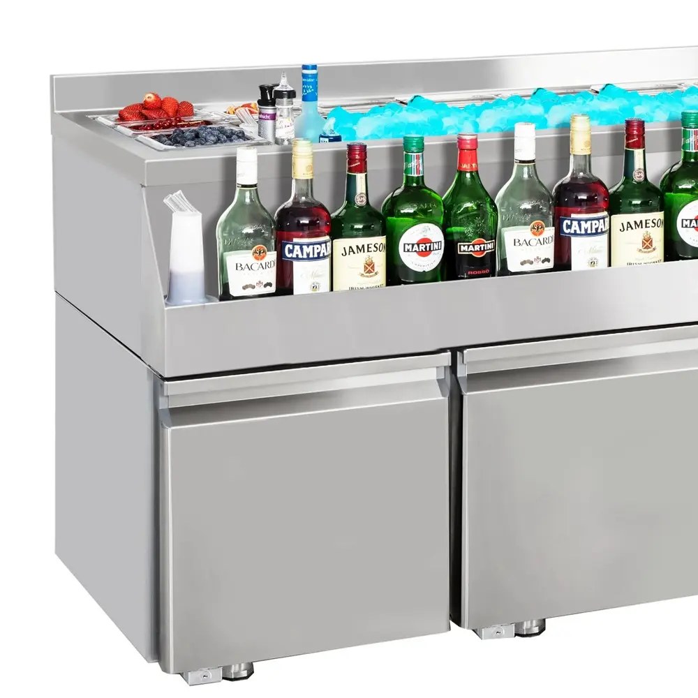 Combisteel Bar-/cocktailstation (gekoeld) | Pro Line | 280l | 3 Deuren | -2°c/+8°c | Geforceerd | Spoelbak + Ijs-/ingrediëntenbak + Flessenrek | 1700x700x1000(h)mm