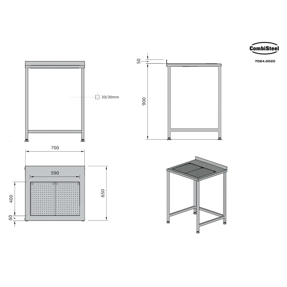 Combisteel Werktafel | Rvs | Lekbak | Achteropstand | Zelfmontage | 700x650x900(h)mm