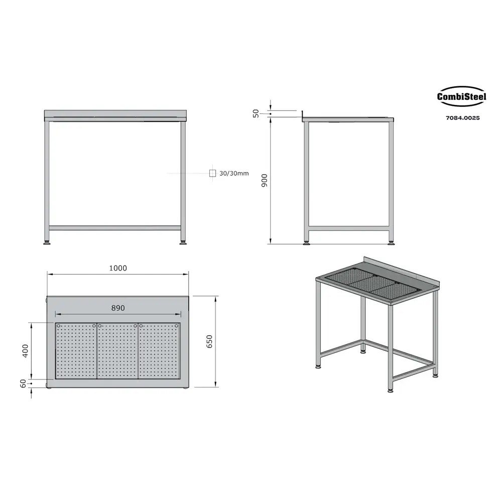 Combisteel Werktafel | Rvs | Lekbak | Achteropstand | Zelfmontage | 1000x650x900(h)mm