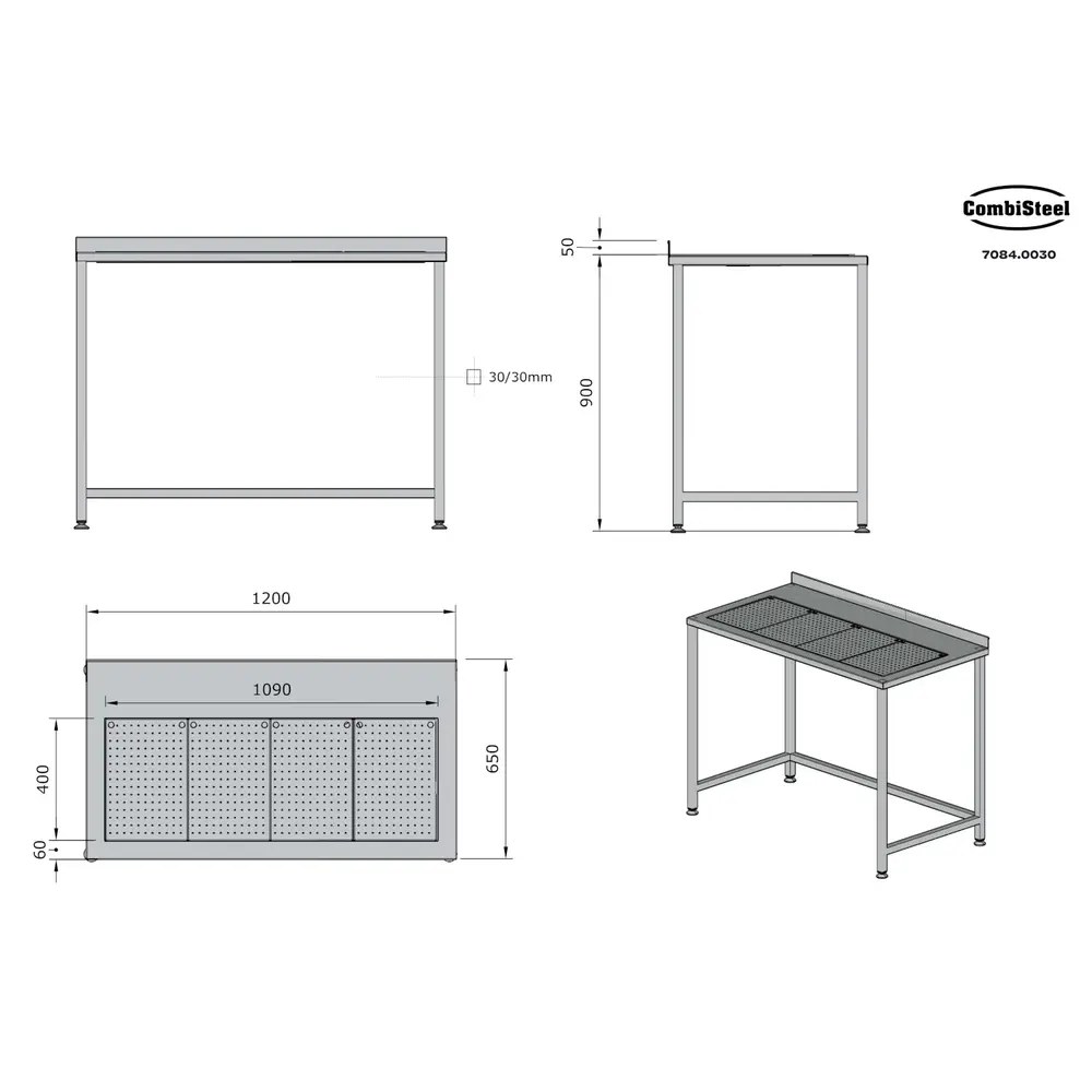 Combisteel Werktafel | Rvs | Lekbak | Achteropstand | Zelfmontage | 1200x650x900(h)mm