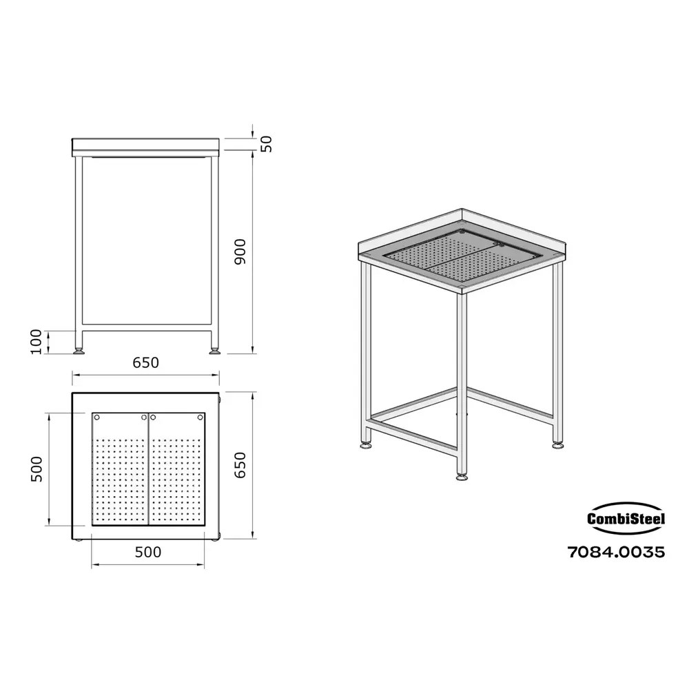 Combisteel Werktafel | Rvs | Lekbak | Hoekelement | Achteropstand | Zelfmontage | 650x650x900(h)mm