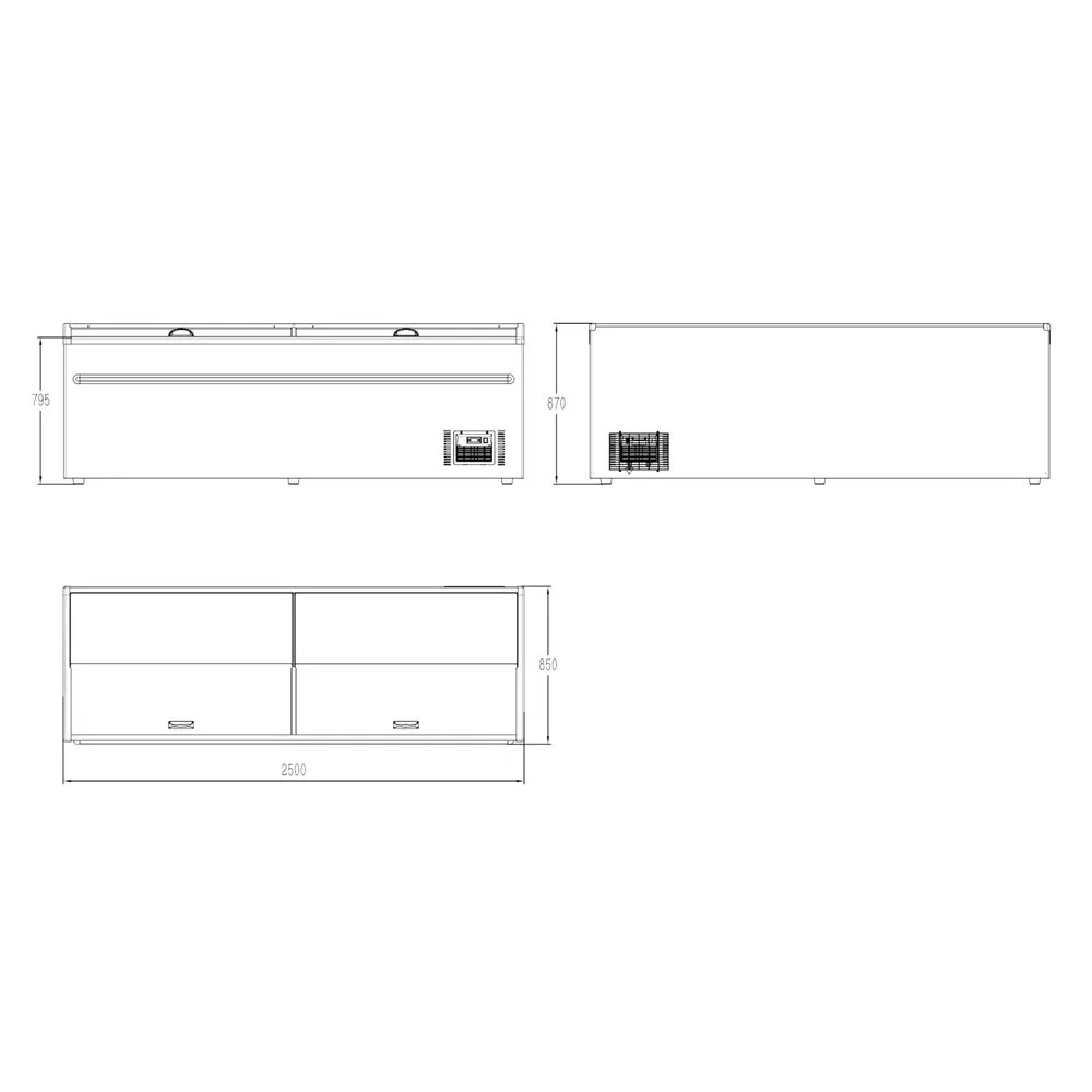 Combisteel Supermarkt Vrieskist | 1040l | Grijs | -18°c/-22°c | Statisch | Schuifdeksels | 2500x850x870(h)mm