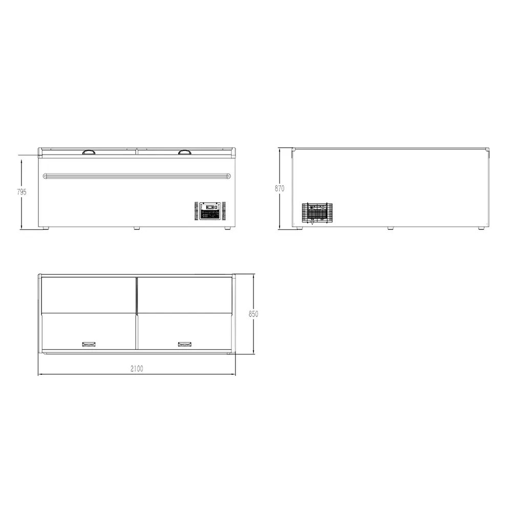 Combisteel Supermarkt Vrieskist | 850l | Grijs | -18°c/-22°c | Statisch | Schuifdeksels | 2100x850x870(h)mm