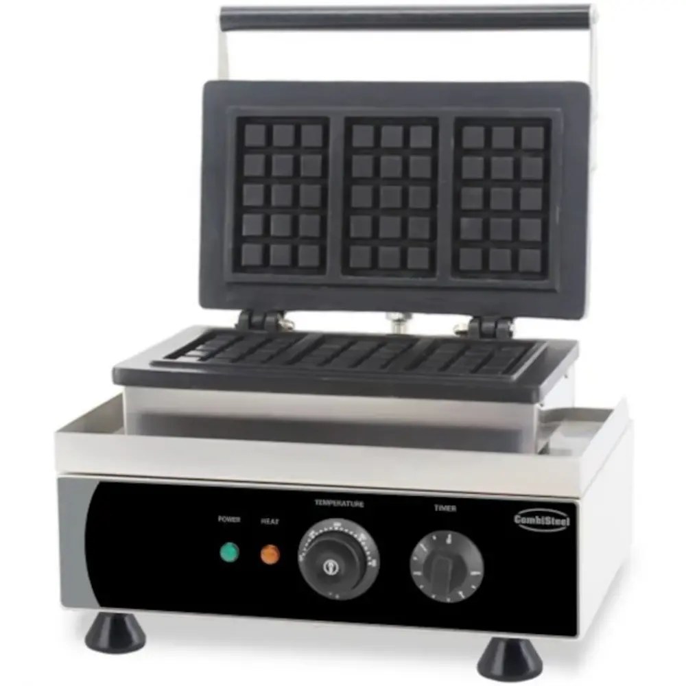 Combisteel Wafelijzer | Enkel | Brusselse Wafels (125x77x22mm) | 1.75kw (230v) | Timer | 380x350x465(h)mm