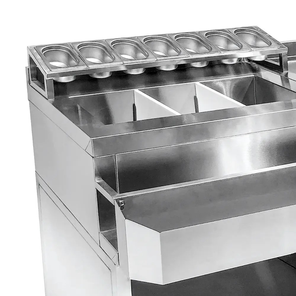Combisteel Bar-/cocktailstation | Rvs | Spoelbak + Glazenspoeler | Ijs-/ingrediëntenbakken + Flessenrek + Gn-bakhouder | 1 Deur + Open Vak | Achteropstand | 1340x700x875/990(h)mm