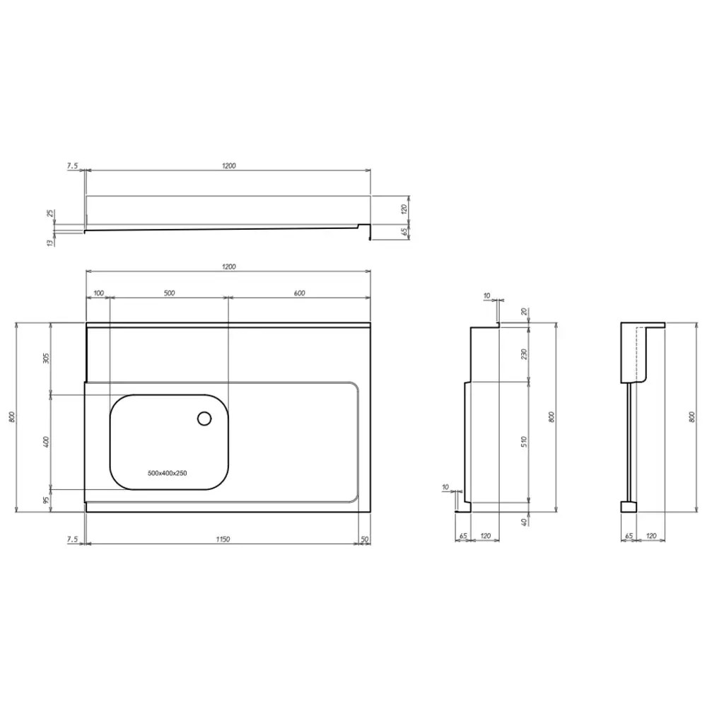 Combisteel Aanvoertafel (links) | Rvs | 1 Spoelbak (rechts) | Bodemschap | Achteropstand | 1200x800x900(h)mm