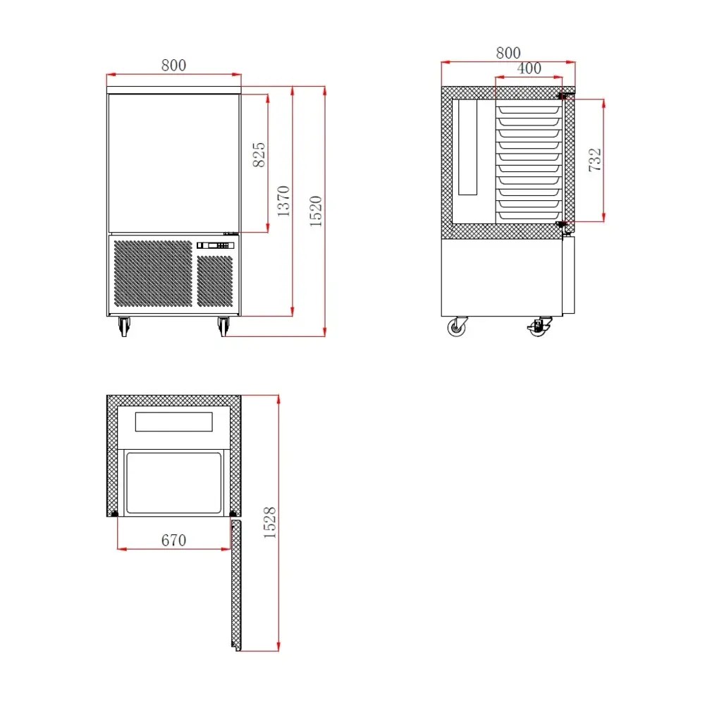 Combisteel Blastchiller | Standard Line | 7 Niveaus (en/gn) | Max. 40kg (koelen) / 28kg (vriezen) | 0.98kw (230v) | 800x800x1515(h)mm