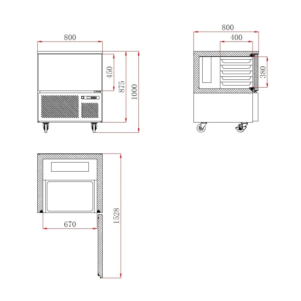 Combisteel Blastchiller | Standard Line | 5 Niveaus (1/1 Gn) | Max. 20kg (koelen) / 15kg (vriezen) | 0.75kw (230v) | 800x800x1000(h)mm