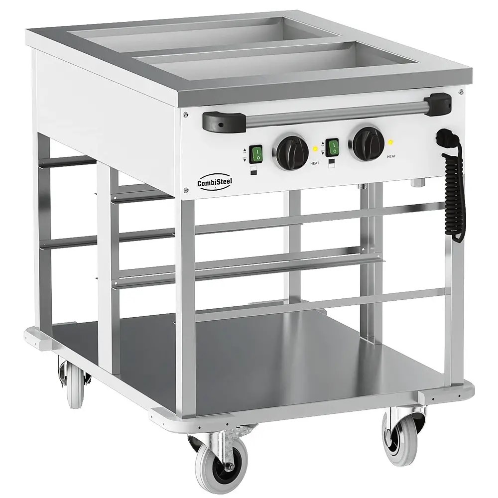 Combisteel Bain-marie Wagen | Elektrisch | 2x 1/1 GN | 30°c/90°c | 2kw (230v) | Aftapkranen | 850x650x840(h)mm