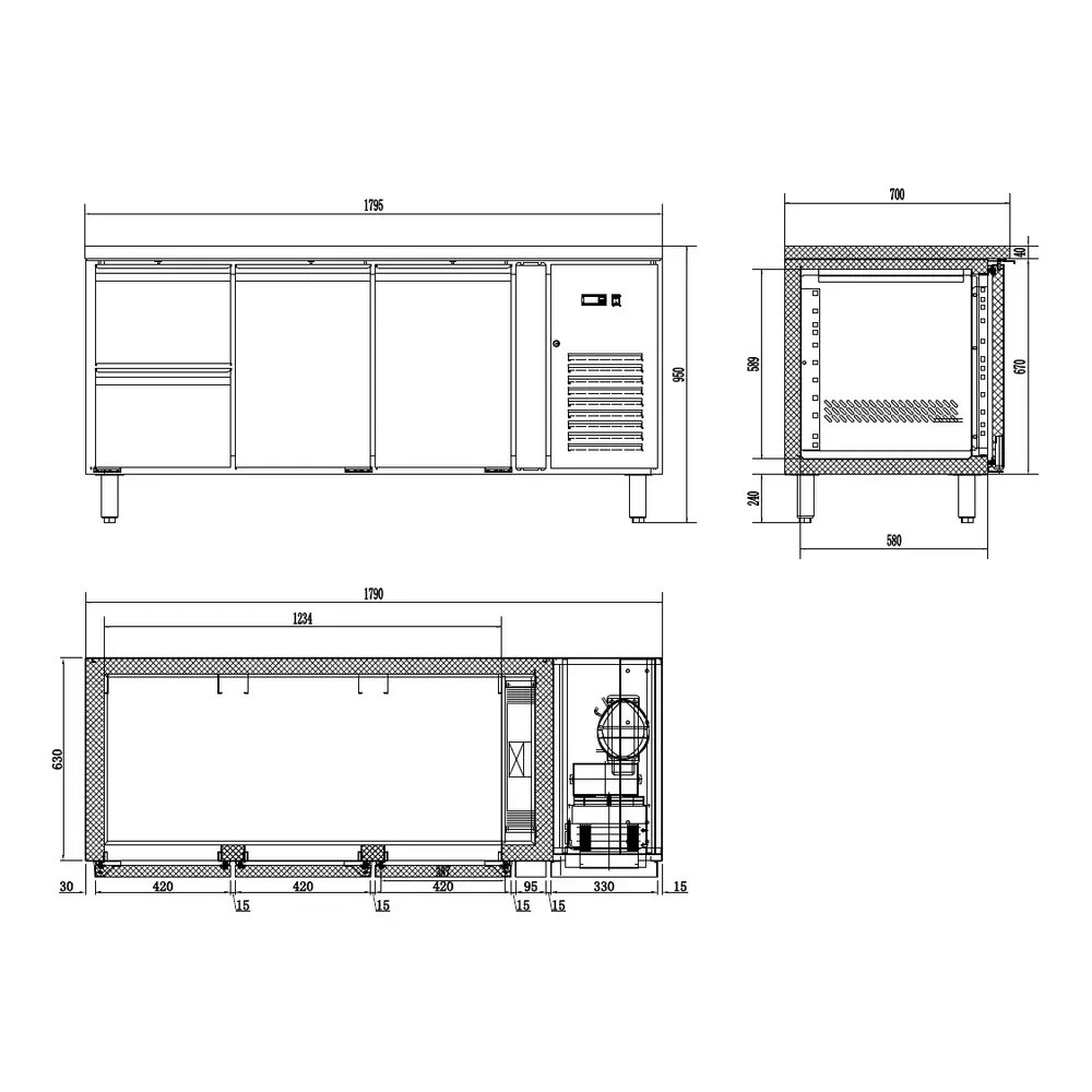 Combisteel Koelwerkbank | Energy Line | 291l | 2 Deuren + 2 Laden (1/1 Gn) | +2°c/+8°c | Geforceerd | 1795x700x860(h)mm