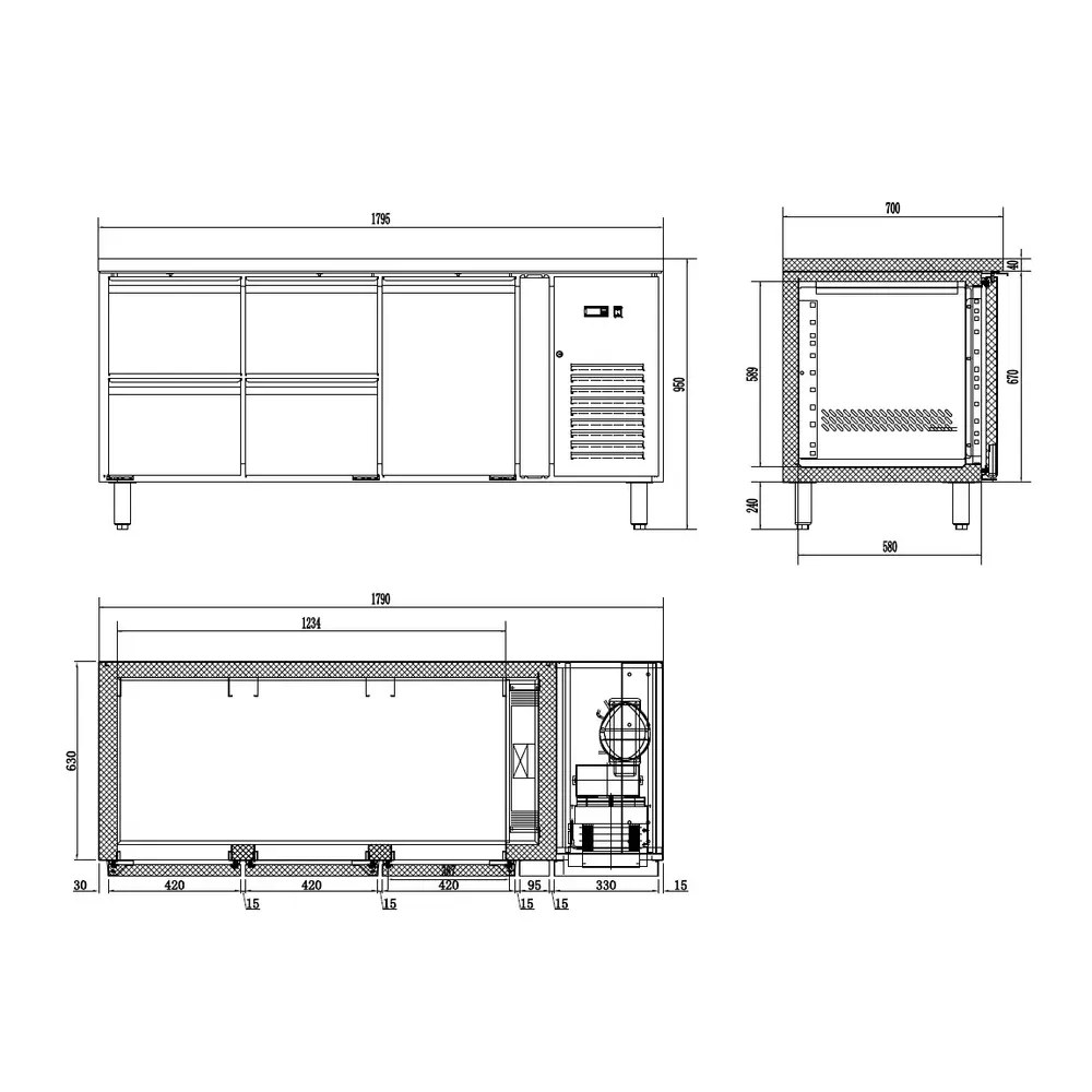 Combisteel Koelwerkbank | Energy Line | 291l | 1 Deur + 4 Laden (1/1 Gn) | +2°c/+8°c | Geforceerd | 1795x700x860(h)mm