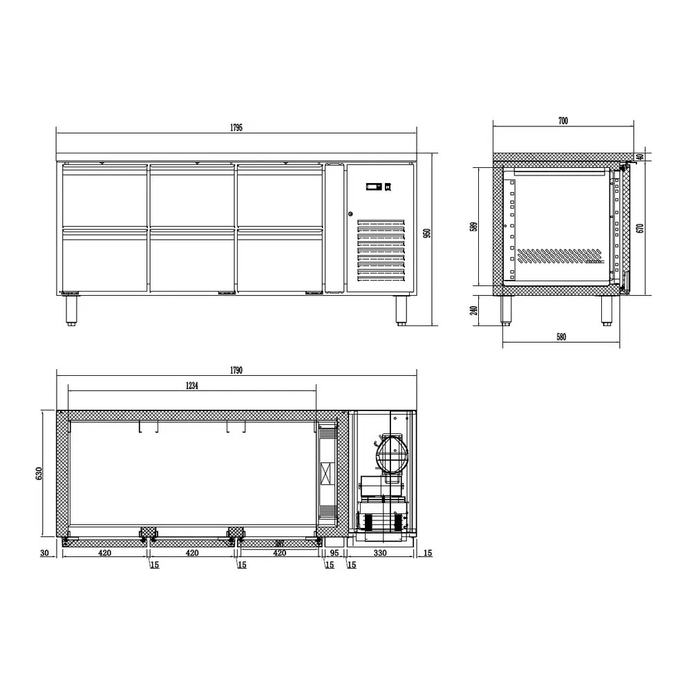Combisteel Koelwerkbank | Energy Line | 291l | 6 Laden (1/1 Gn) | +2°c/+8°c | Geforceerd | 1795x700x860(h)mm