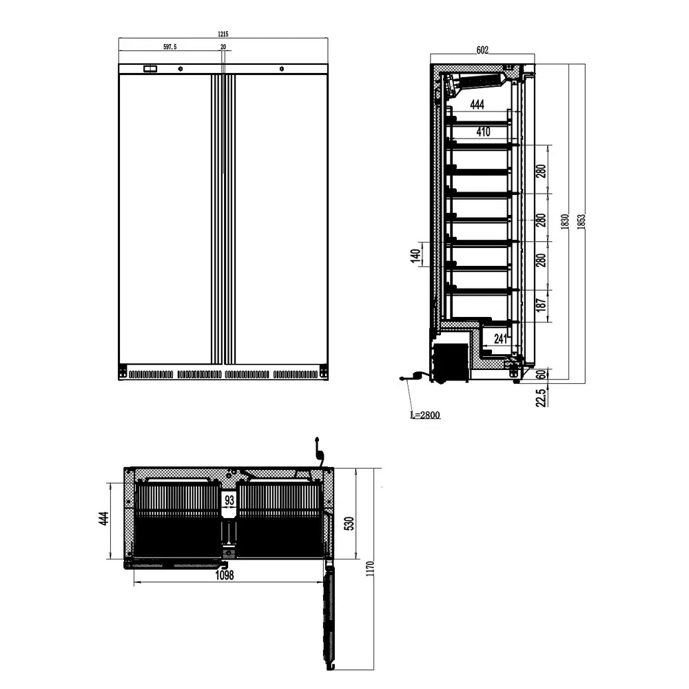 Combisteel Koelkast | 744l | Wit | +2°c/+8°c | Geforceerd | Wielen | 1215x585x1853(h)mm