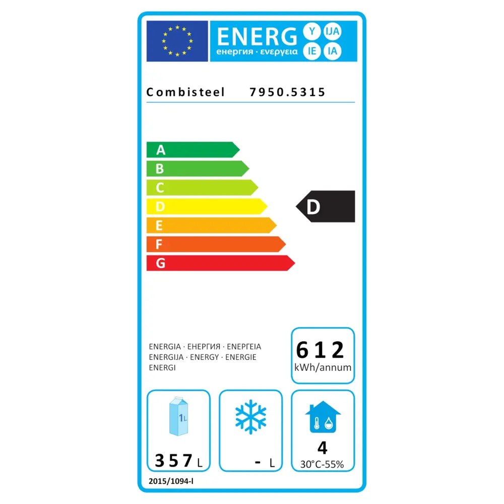 Combisteel Koelkast | 357l | Wit | +2°c/+8°c | Statisch + Ventilator | 600x585x1850(h)mm