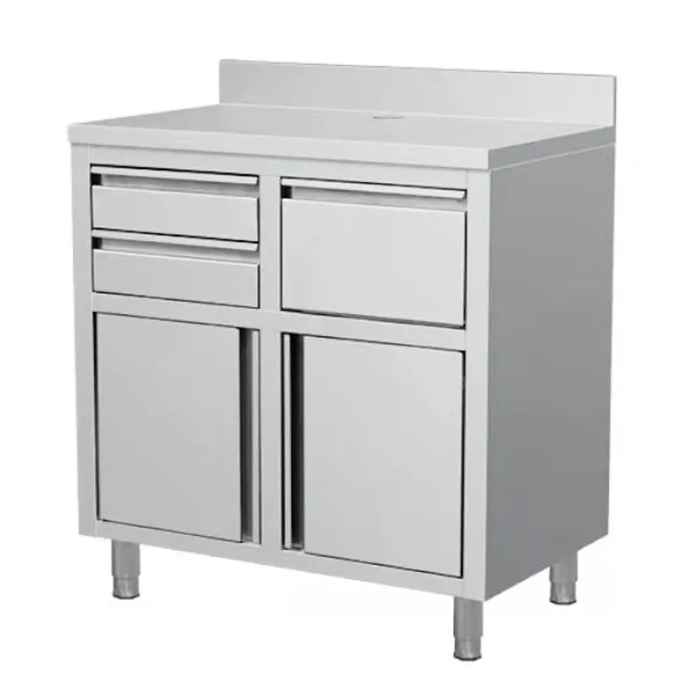 Combisteel Koffiewerkbank | Rvs | Draaideuren + Afkloplade + 2 Laden | Achteropstand | 1250x600x1050/1150(h)mm