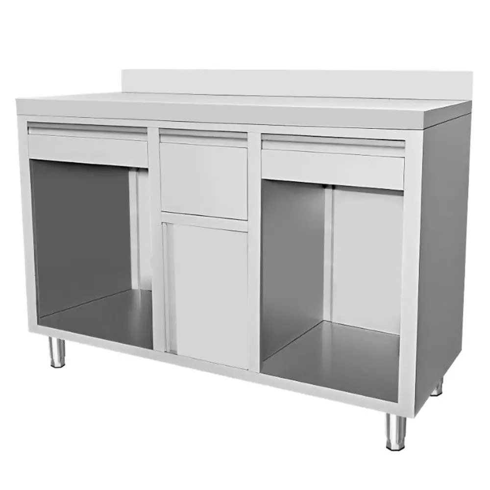 Combisteel Koffiewerkbank | Rvs | Open Vakken + Draaideur | 2 Laden + Afkloplade | Achteropstand | 1500x600x1050/1150(h)mm